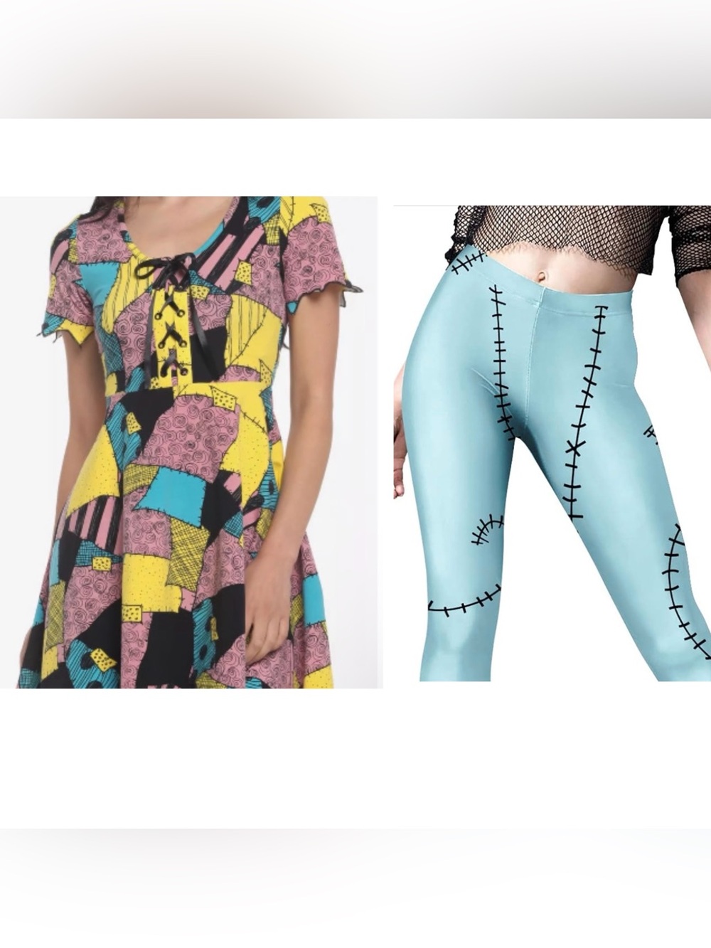 Hot Topic The Nightmare Before Christmas Sally Patchwork Dress and leggings sz M